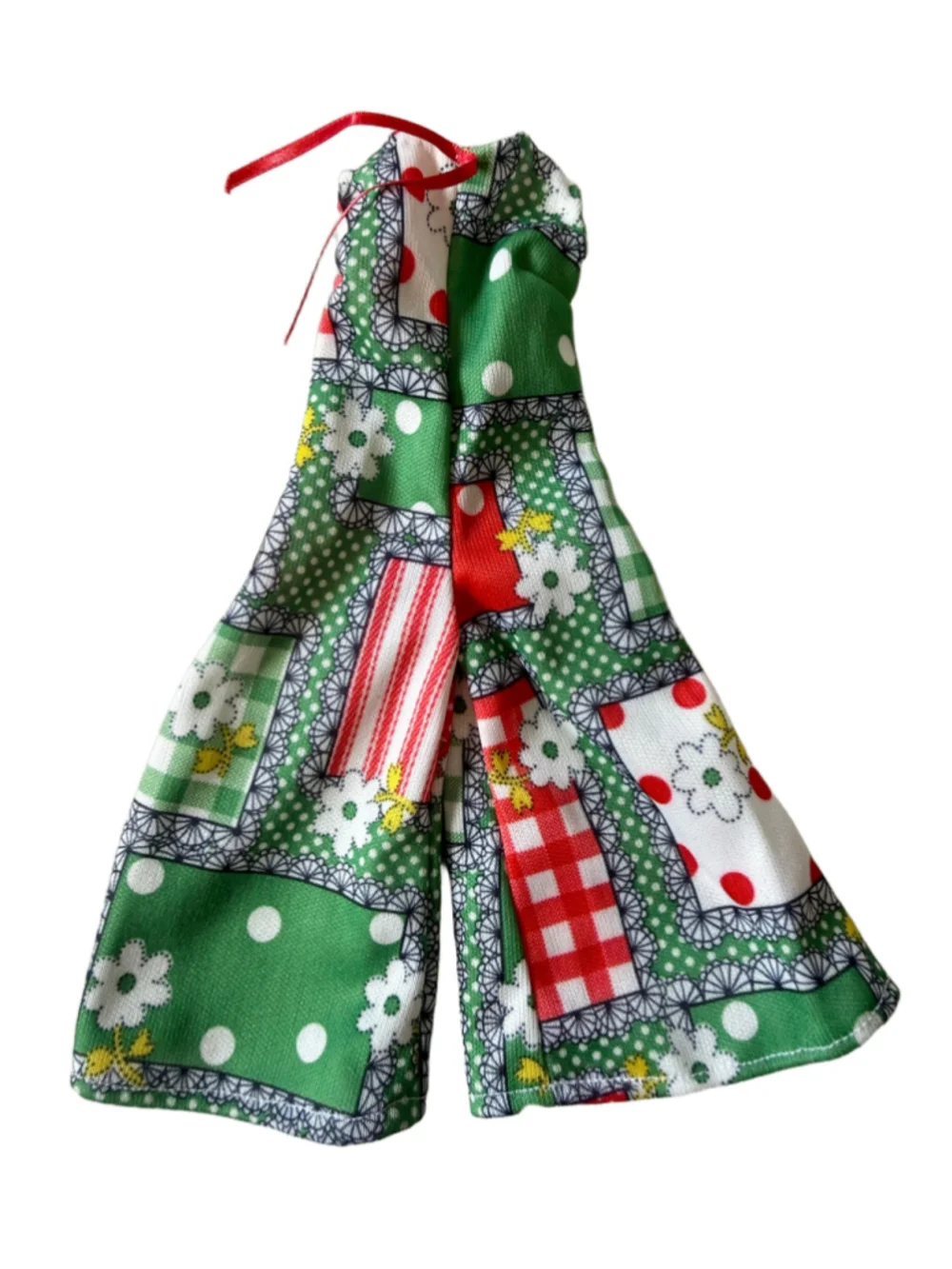 Vintage Barbie & Friends - Clone Faux- Patchwork Quilt Print Jumpsuit Green